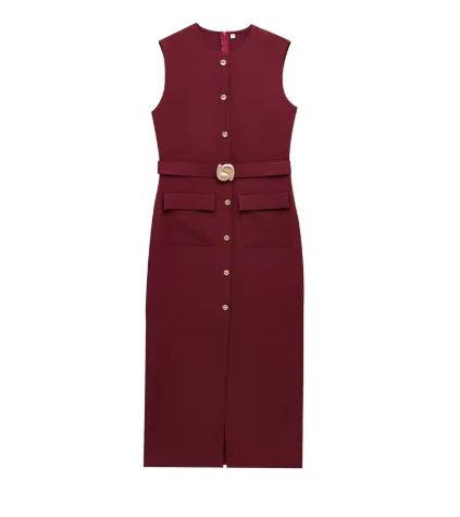 BELTED CREPE DRESS