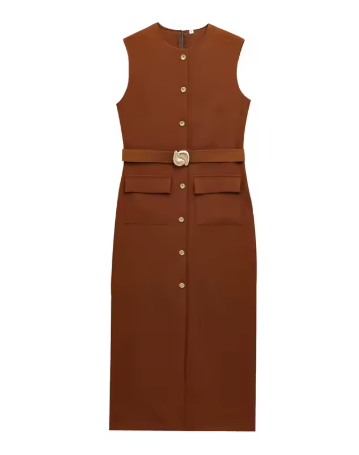 BELTED CREPE DRESS