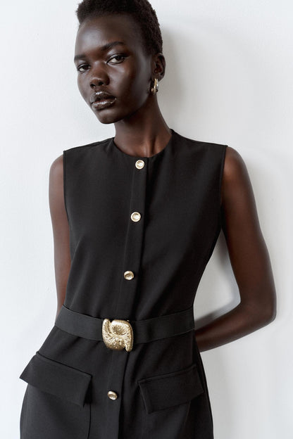 BELTED CREPE DRESS