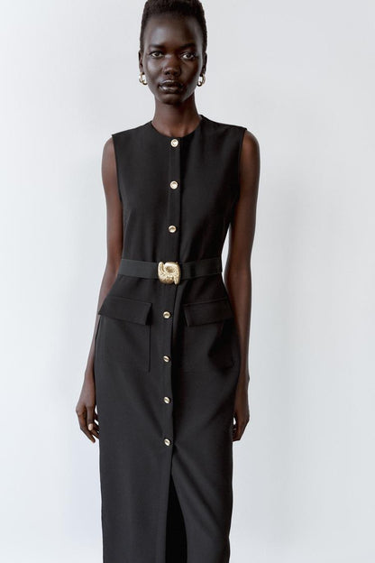 BELTED CREPE DRESS