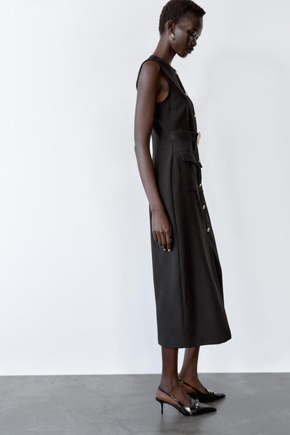 BELTED CREPE DRESS