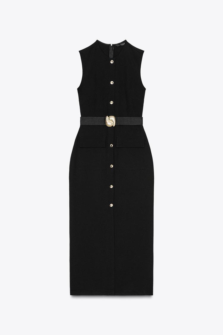 BELTED CREPE DRESS