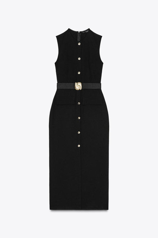 BELTED CREPE DRESS