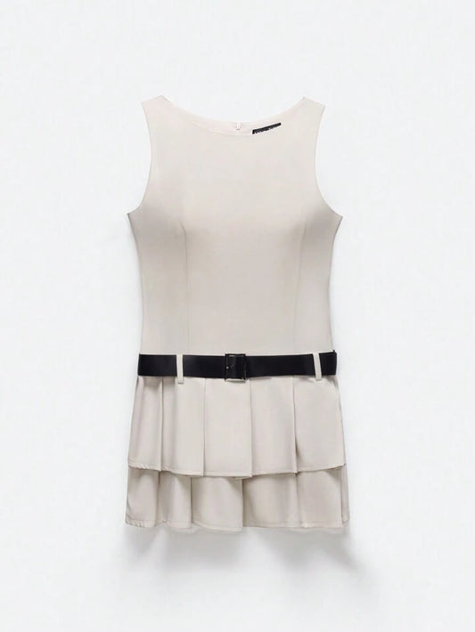 BELTED CREAM DRESS