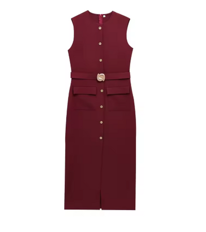 BELTED CREPE DRESS