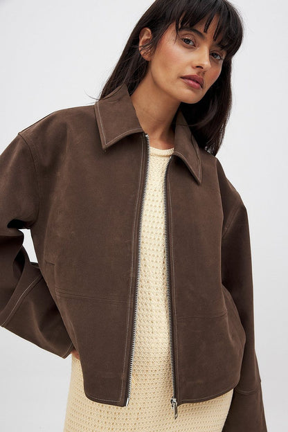 FAUX SUEDE ZIP JACKET